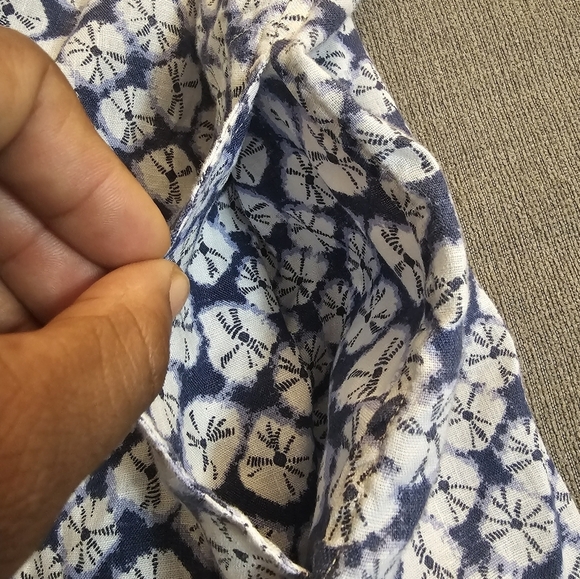 John Mark Linen Blue White Lagen Casual Coastal Button Tunic Large with Pockets - Picture 7 of 7